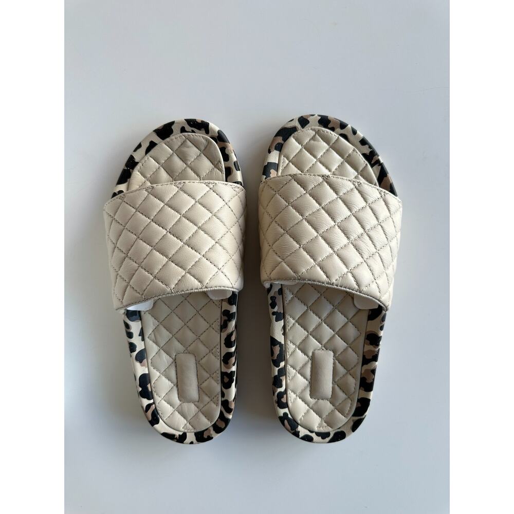 APL Lusso Slide NEW Parchment Leopard Animal Print Quilted Women's US 7